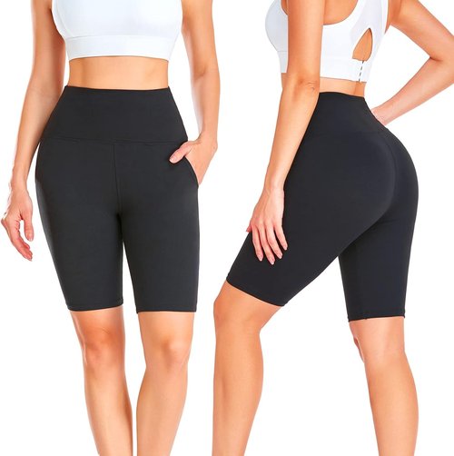 GROTEEN Biker Shorts for Women - High Waisted Tummy Control with Pockets | 8-Inch Spandex Gym Shorts