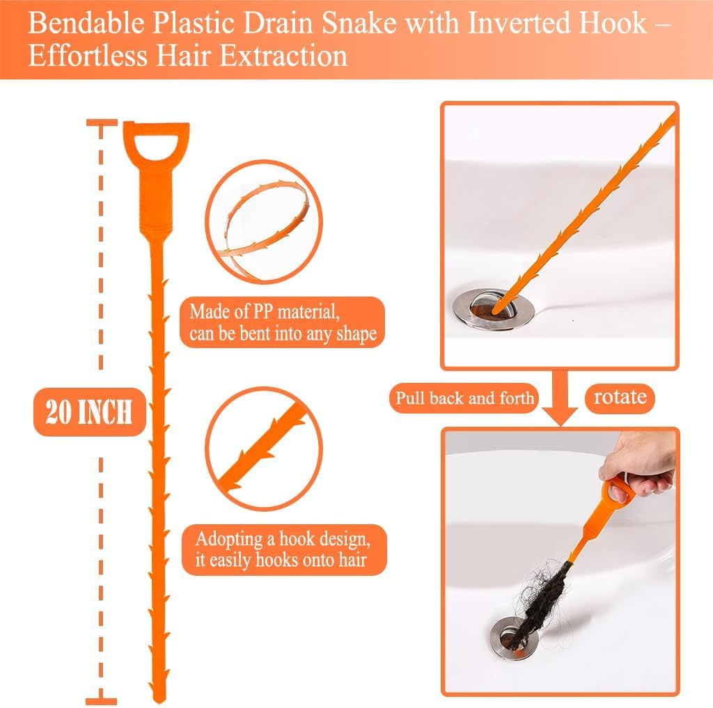 61 Inch Drain Snake Hair Drain Clog Remover Tool Set, Flexible Sink Snake Drain Cleaner Tool Set, Plumbing Snake for Toilet Sewer Shower Kitchen Bathroom Tub Clogged Hair Removal Cleaning Tool