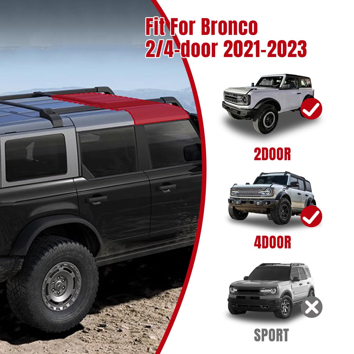 Hard Top Storage Bag Compatible with Bronco2023 2022 2021, Roof Panel Over First Row Seat fit Bronco Accessories 2/4-Door, Multi-Layer, Off-Roading