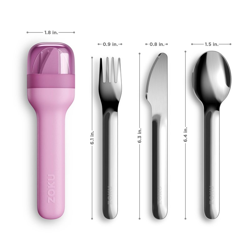 ZOKU Pocket Utensil Set, Purple - Stainless Steel Fork, Knife, and Spoon Nest in Case - Portable Design for Travel, School, Work, Picnics, Camping and Outdoor Home Use