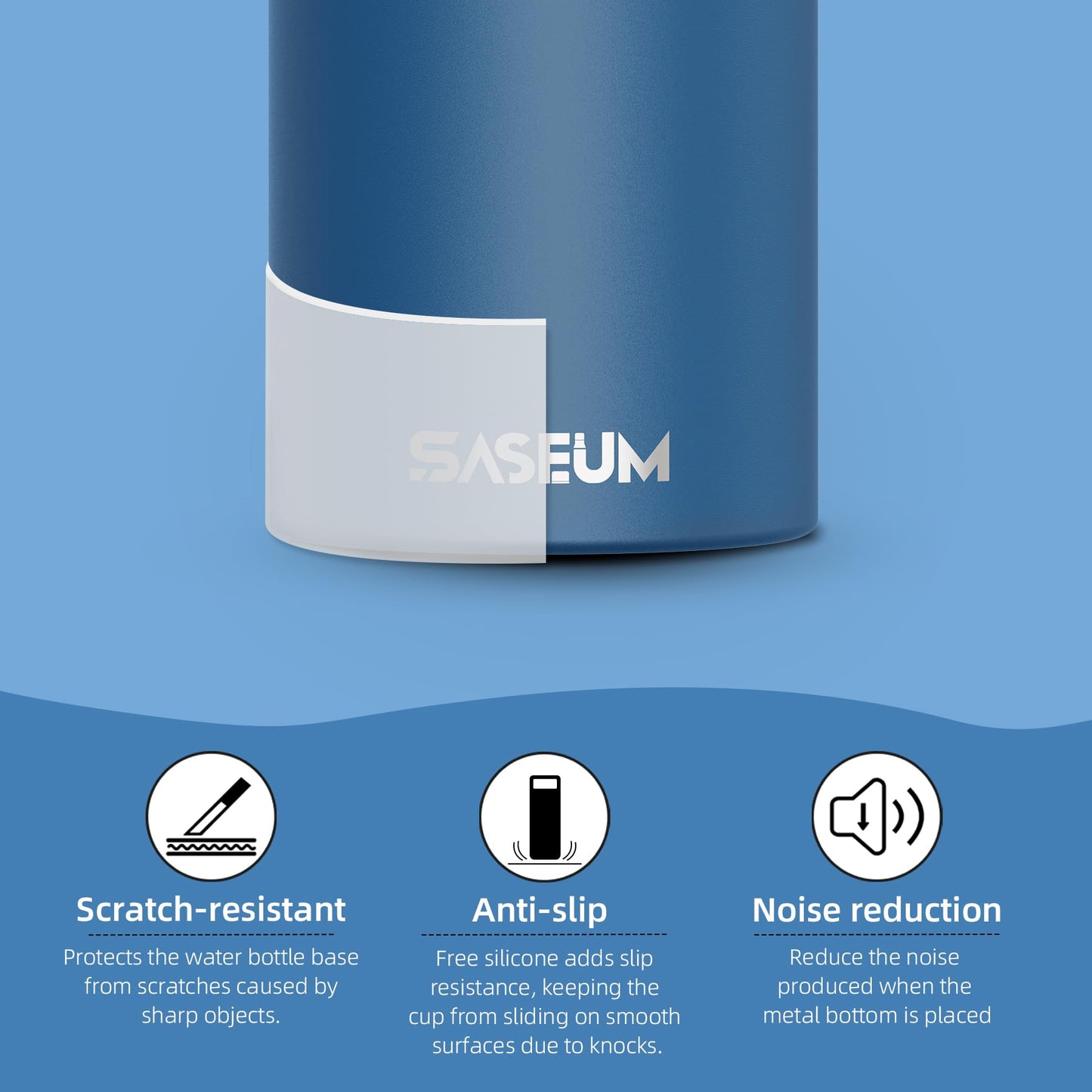 SASEUM Sport Water Bottle 22oz Stainless Steel Double Wall Vacuum Thermal Mug with Leak Proof Spout Lids, Wide Mouth Metal Insulated Water Jug for Gym and Travel（Navy）