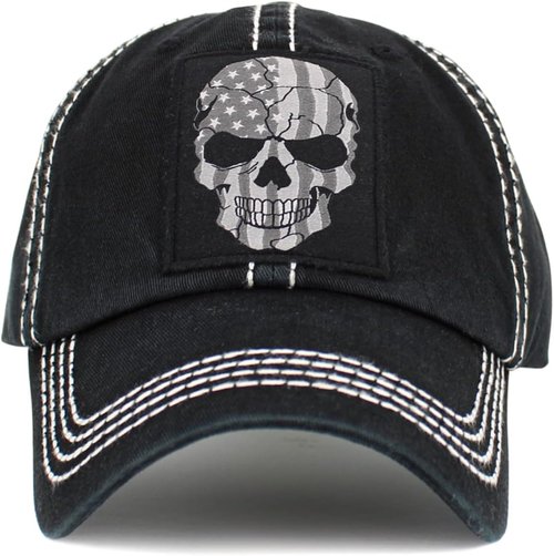 KBETHOS Distressed Skull & Free Spirit Hat - Adjustable Washed Cotton Trucker Cap