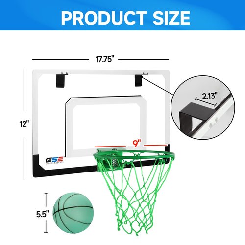 GSE Games & Sports Expert Mini Basketball Hoop Glow in The Dark Set with Ball & Pump, 17.75" x 12" Wall-Mounted Hoop Set, Over-The-Door Basketball Hoop with Complete Accessories for Home & Office