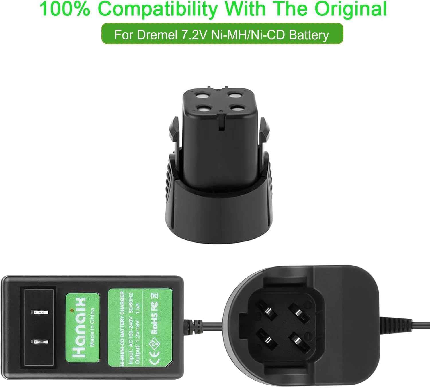 Hanaix 7.2V Max Ni-MH Charger Fit for Dremel 7700-01 7700-02 and Compatible with Dremel Battery 5000 755-01 757-01 7300 New