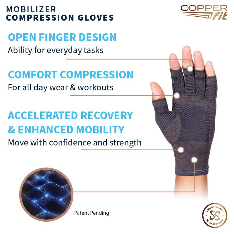 Copper Fit Mobilizer Hand Compression Gloves - For Men and Women (Small, Medium)