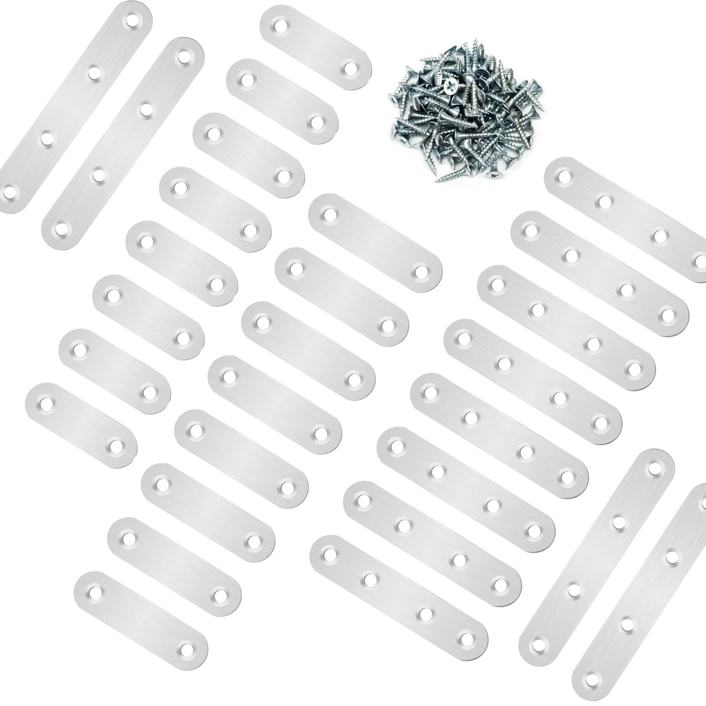 Tmyjfjingxi 108PCS 4Sizes Flat Metal Brace Brackets Mending Plates for Wood Stainless Steel Bracket Plate with Holes (46mm/56mm/76mm/96mm)
