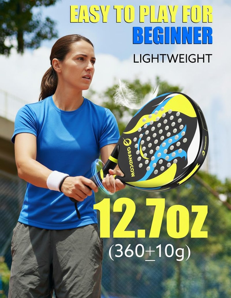 Padel Racket Palas de Padel raqueta Lightweight for Women Female Players Teardrop Shape, Soft EVA Core, Fiberglass Surface, Beginner to Intermediate Arm Friendly All Round Racquet 38mm (Black)