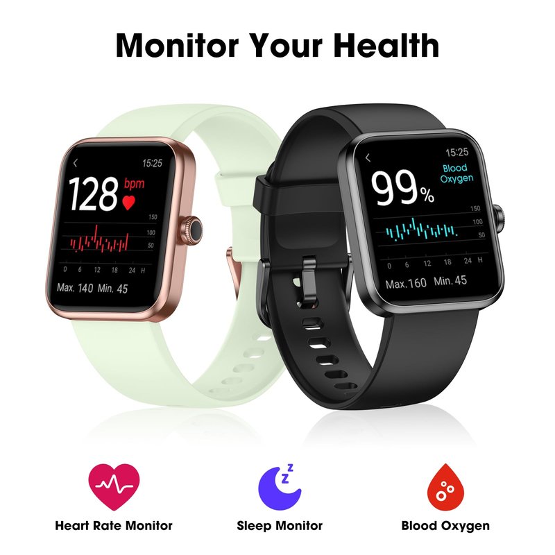 TYKOIT Smart Watch, Fitness Tracker with Heart Rate Monitor, Blood Oxygen, Sleep Tracker, 44mm Touchscreen Smartwatch for Android iOS Waterproof Pedometer Watches Step Calories Tracker for Women Men