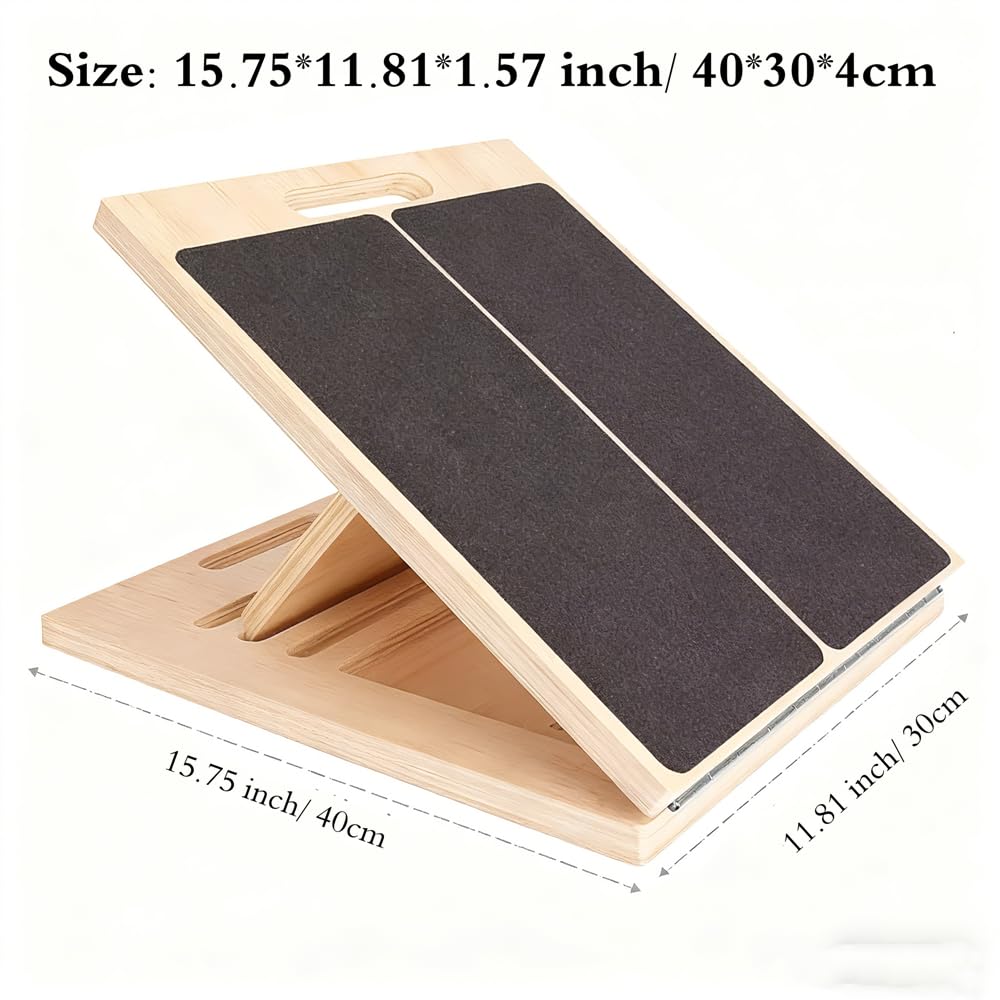 Kvittra Adjustable Wooden Slant Board for Calf Stretching, Incline Exercise Stretcher for Ankle, Heel, Knees & Leg Mobility – Portable Wedge Equipment for Squats