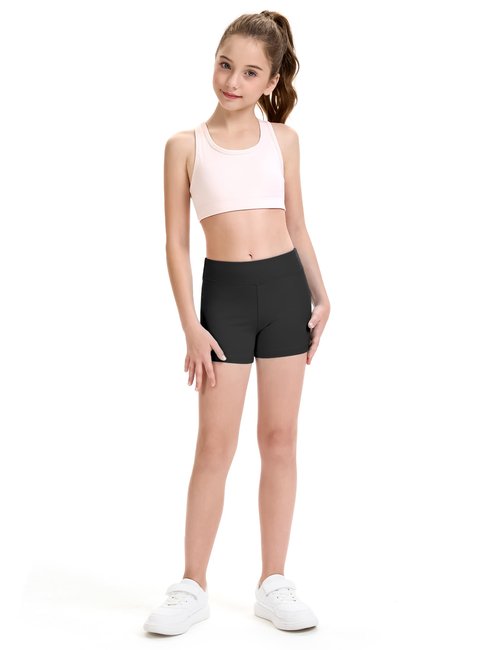 HASMES 3 Pack Girls Athletic Shorts Biker Dance Gymnastics Spandex Yoga Running Shorts for Kids 5-14 Years