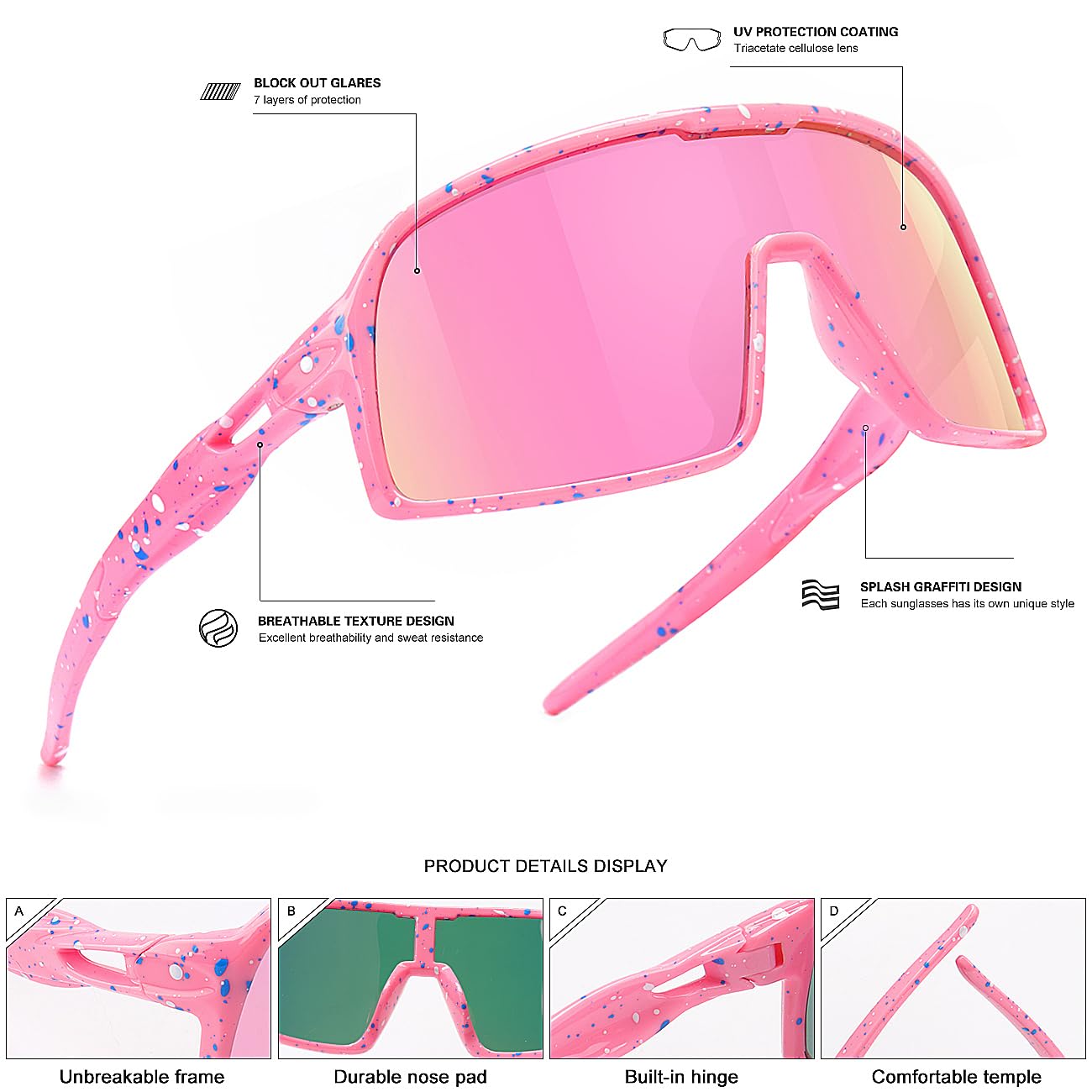 SEKKAF 3PACK Kids Baseball Sunglasses for Boys Girls Polarized Youth Softball Cycling Sports UV400 Protection Goggles