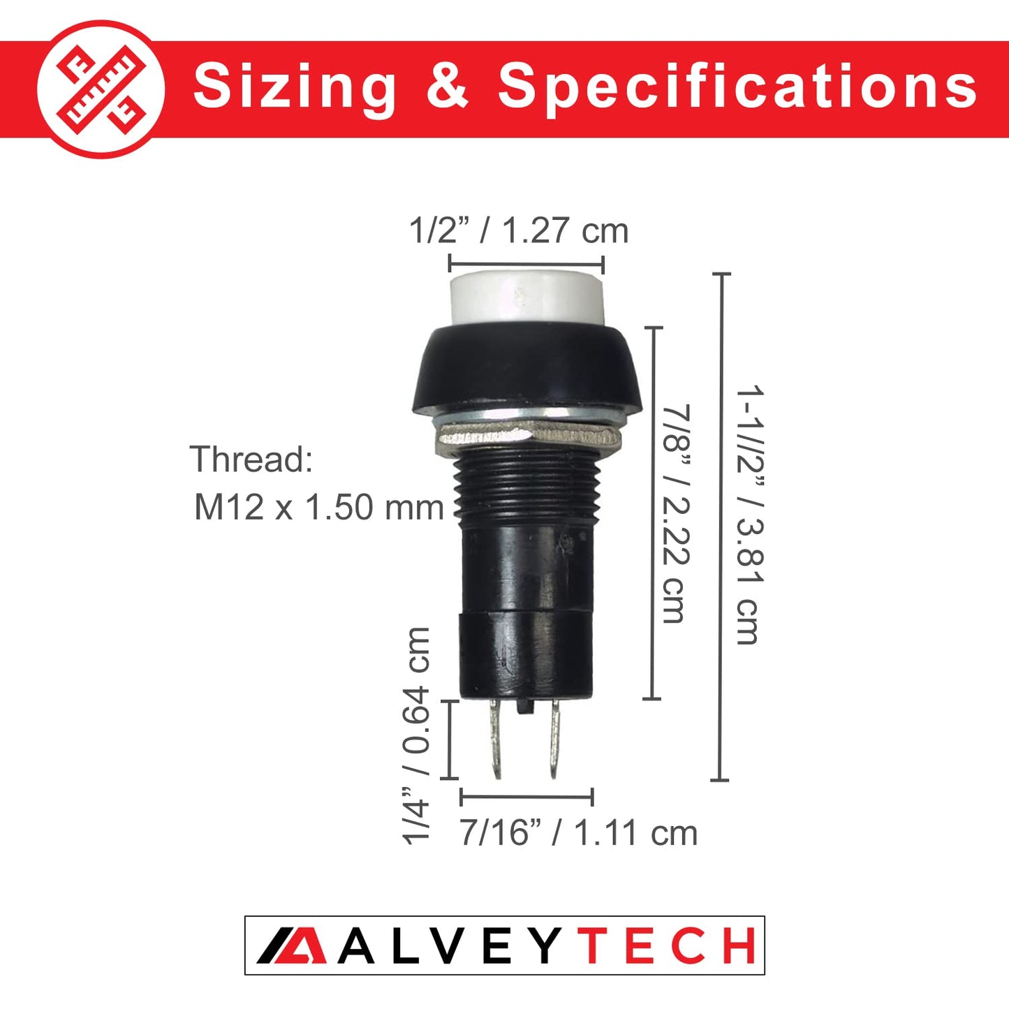 AlveyTech White Horn Button for Go-Go & Pride Mobility Scooters - Replacement Scooter 2-Pin Horn Button Momentary Switch, Direct Fit for GOGO Ultra X, Retro Fit Elite Traveller Series (SWTPSHB1000)