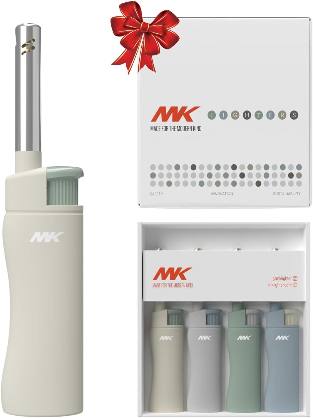 MK Candle Lighter - Butane Refillable Wind-Resistant Flame | 4-Pack for BBQ & Camping