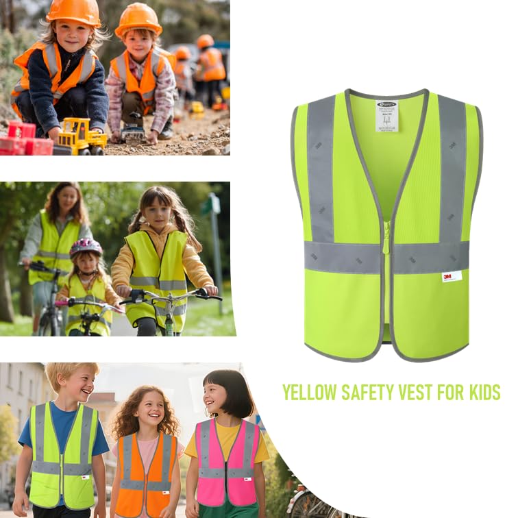 JKSafety Kids Safety Vest Kids Construction Vest Hi Vis with 3M Reflective Tapes High Visibility Meet ANSI Standard Yellow Color (BK300-Yellow S) 1 Piece
