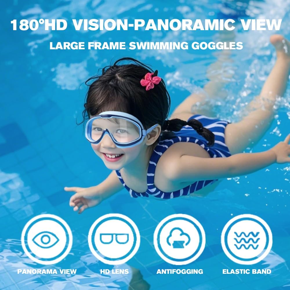 Skiennix Large Frame Waterproof Anti-Fog Swimming Goggles | Kids Swim Goggles for Ages 2-14