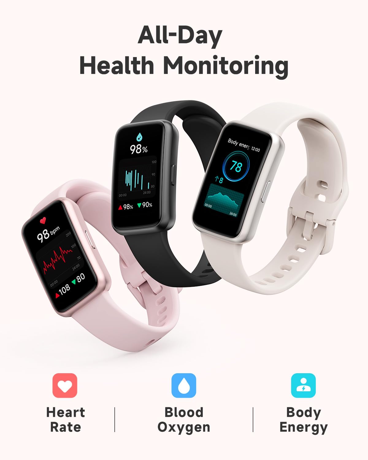 TOOBUR Fitness Tracker Watch, NO APP NO Phone Required, 3ATM Waterproof, Heart Rate/Body Energy/Sleep Monitor, 100 Sports Modes, Step Counter Pedometer Watch, Activity Tracker for Women, Pink