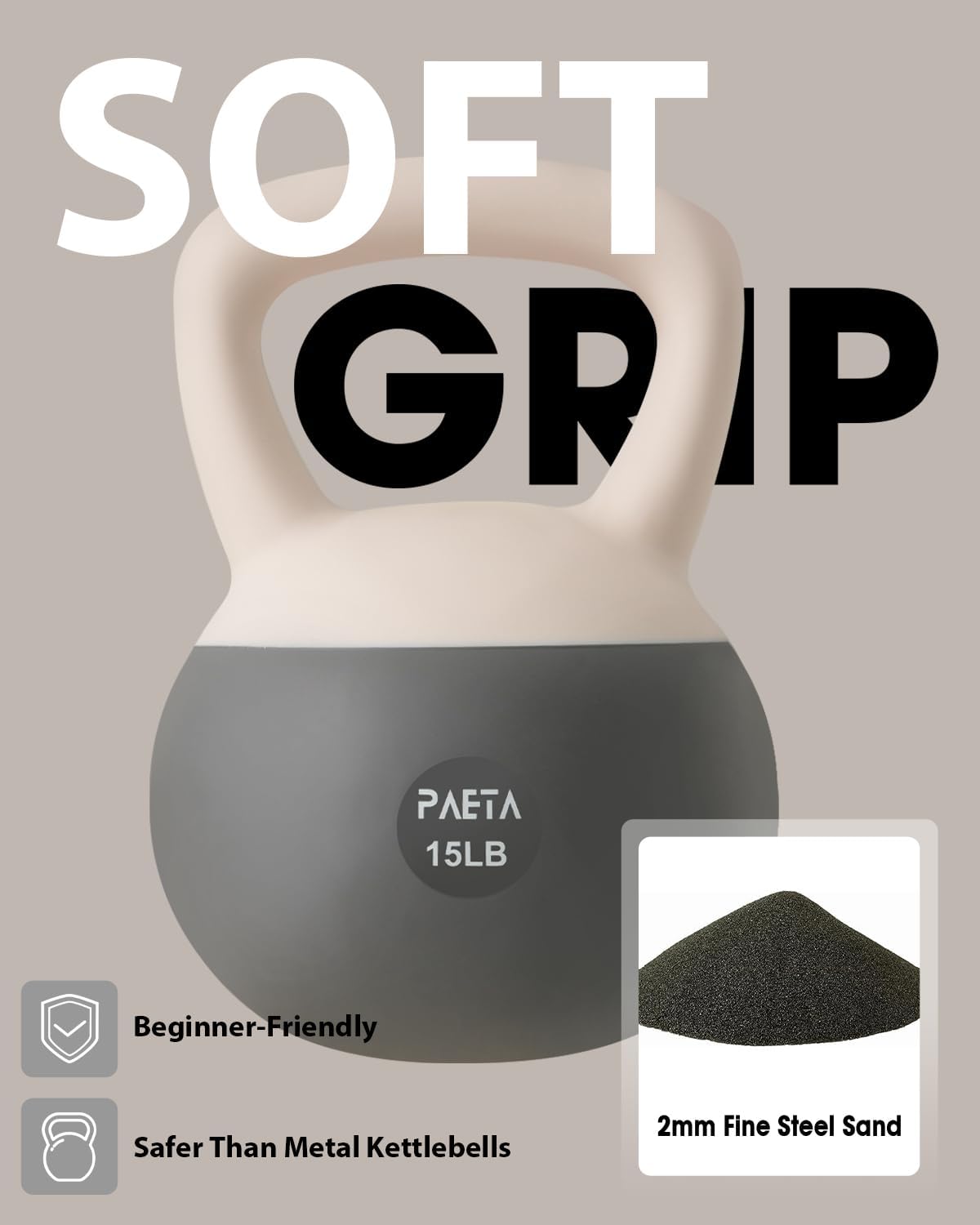 PAETA Soft Kettlebell - Anti-Slip Grip & Wide Handle Design for Home Fitness | 10lbs, 15lbs, 21lbs