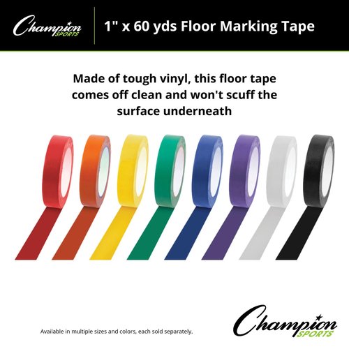 Champion Sports Vinyl Tape - Durable 1” Wide x 60 Yards Long Black Floor Marking Tape for Schools & Gyms