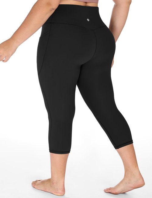 Heathyoga X-4XL Plus Size Capri Leggings for Women with Pockets Tummy Control Capri Yoga Pants High Waisted Leggings Black