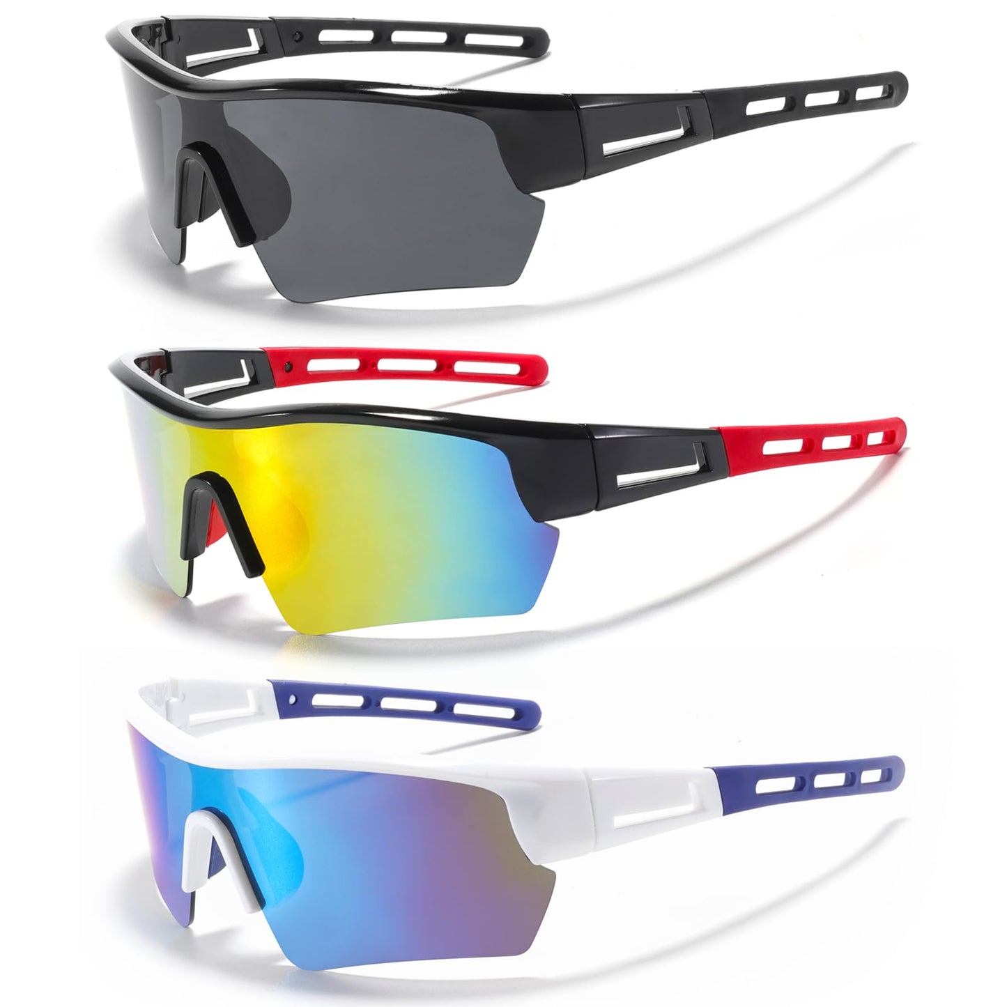 NICBOOY 3Packs Sports Sunglasses for Men Youth Women Baseball Sunglasses for Youth Softball UV Protection Cycling Sunglasses