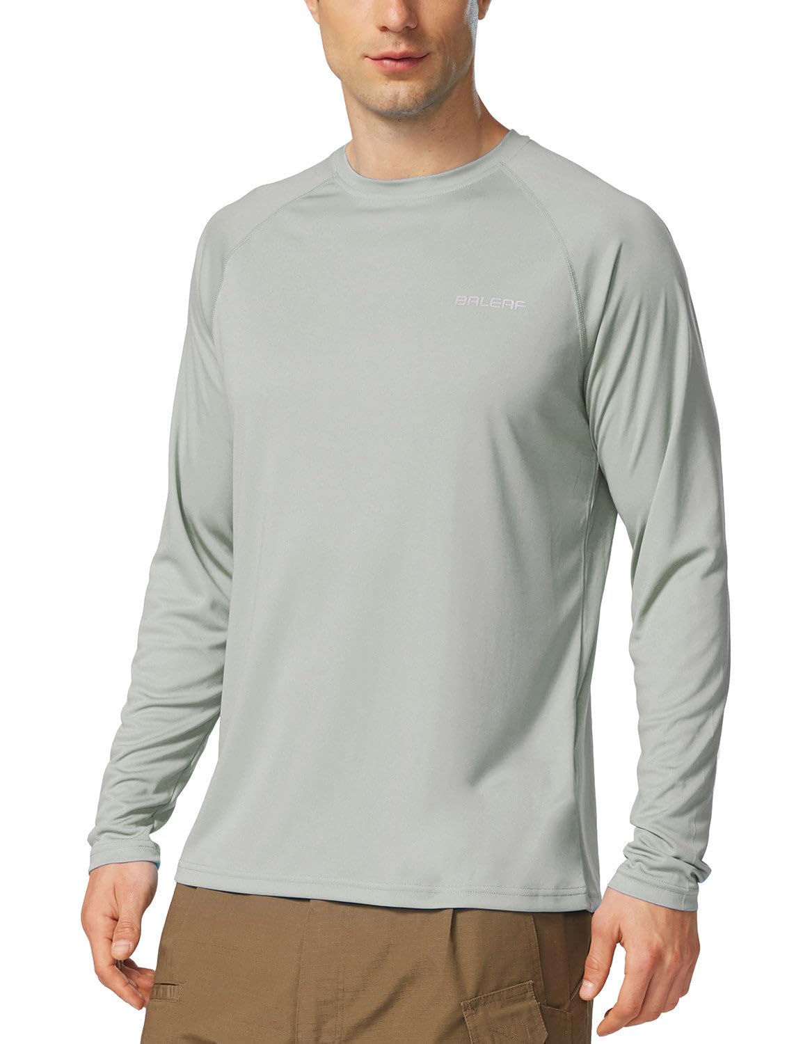 baleaf Mens UPF 50+ Sun Protection Shirts Long Sleeve Rash Guard, Quick Dry 4-Way Stretch for Fishing Swimming Surfing 01-Gray S