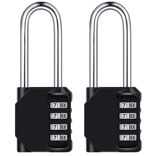 2 Pack 2.6in Long Combination Padlock, Waterproof 4 Digit Combination Lock, Weatherproof Metal & Galvanized Steel, for Schools, Gyms and Lockers, Black