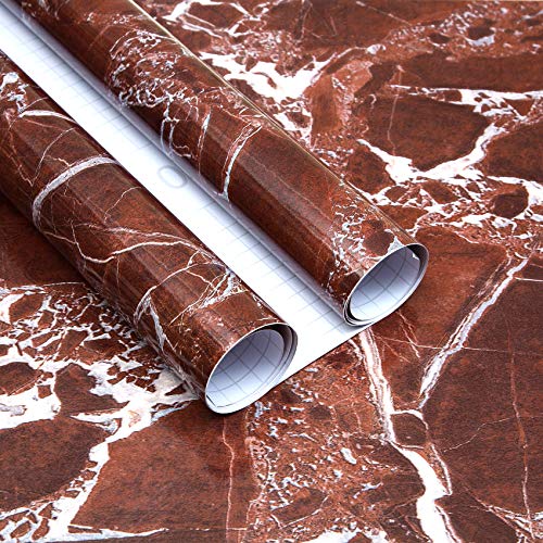 Burgeliy Self Adhesive Film15.8¡¿80in Vinyl Wrap Protector Auto Modification Film red Marble Shiny for Bathroom£¬Kitchen Countertops Table Desk Furniture Peel and Stick Waterproof Wallpaper Easy Clean