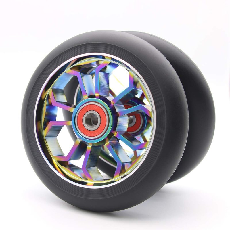 2Pcs Replacement 100 mm Pro Stunt Scooter Wheel with ABEC 9 Bearings Fit for MGP/Razor/Lucky Pro Scooters (Rainbow)