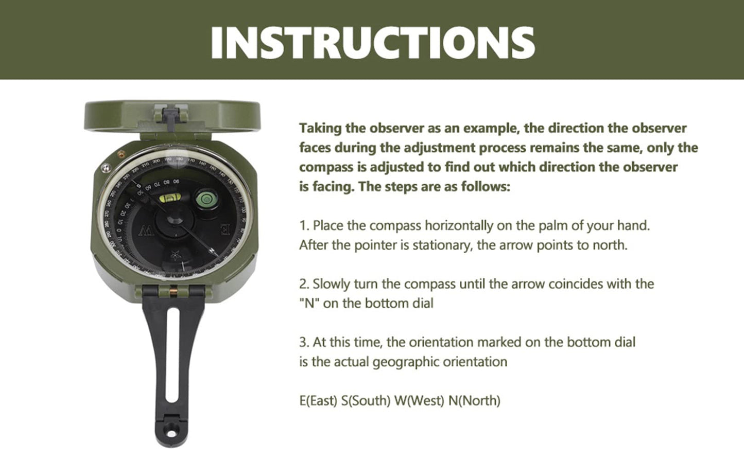 Tbest Military Compass,Bussola Professionale,Outdoor Guide,Professional Outdoor High Accuracy Geological Guide Fluorescent Guide