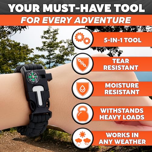 Paracord Survival Bracelets Set of 2 - Black & Orange