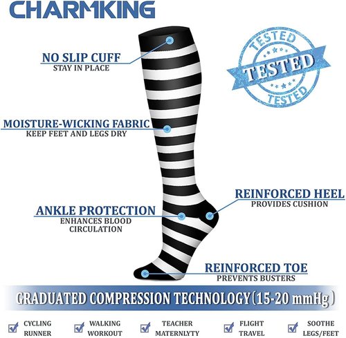 CHARMKING Compression Socks - 15-20 mmHg Support for Circulation | 8 Pairs for Athletic Running & Cycling
