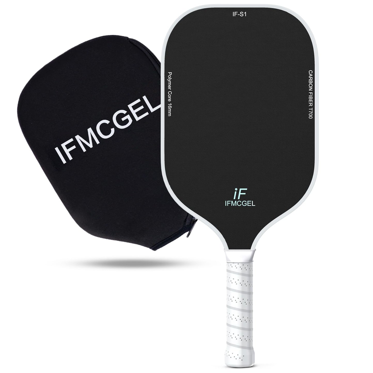 T700 Carbon Fiber Pickleball Paddle w/Carbon Abrasion Surface & 16mm Honeycomb Core for Ultimate Spin, Power & Control, Ideal for Men, Women, Novice, Intermediate & All Levels (A: White)