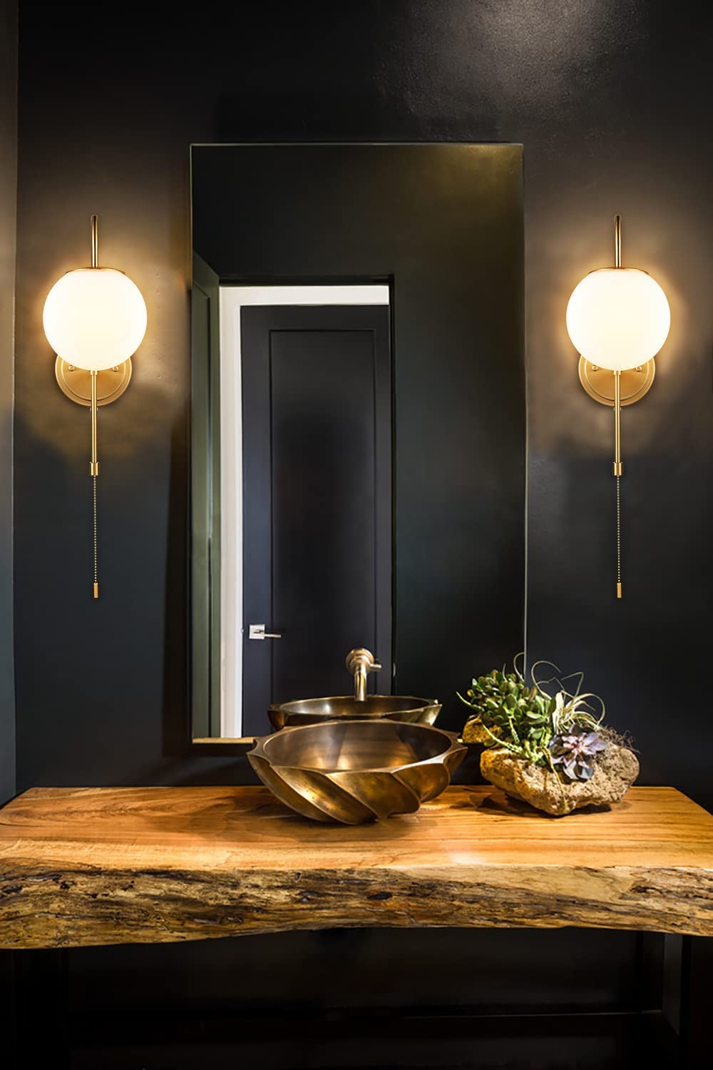 DEYNITE Modern Wall Light Fixtures Gold Wall Sconce with Pull Chain for Bedroom Bathroom