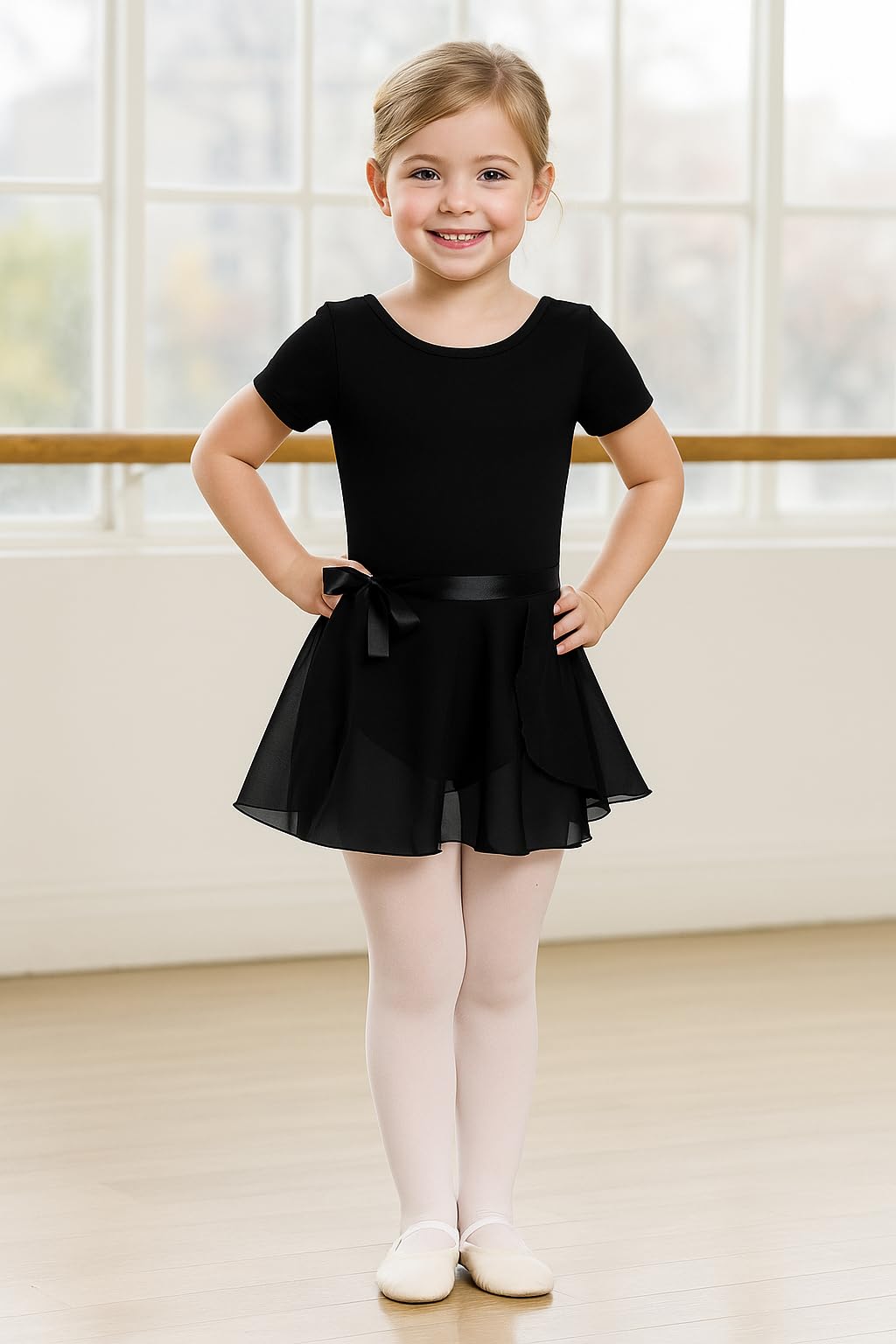 DANSHOW Girls Ruffle Sleeve Ballet Leotard with Shiny Dance Skirt(30272-06P-M)