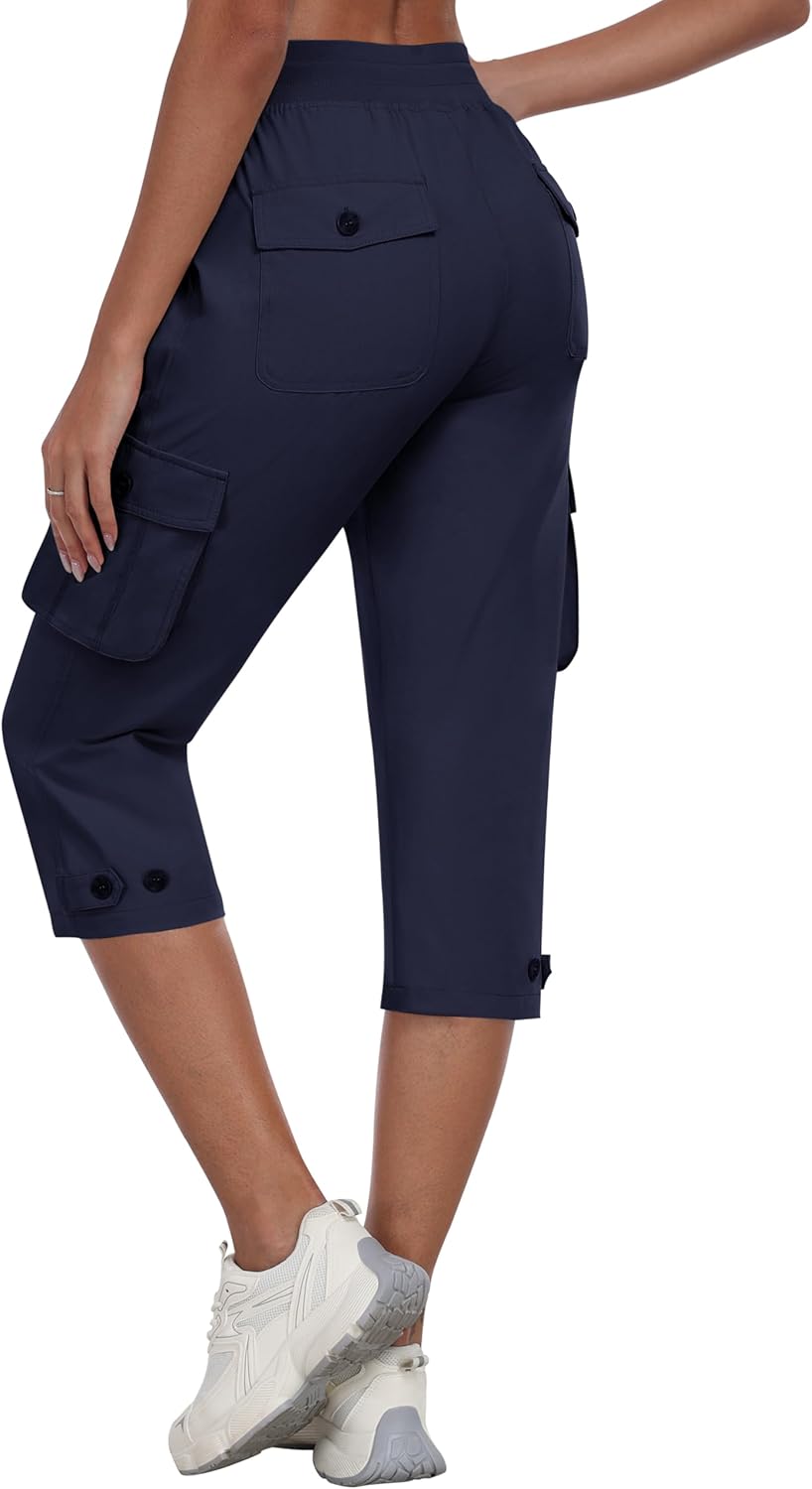 MoFiz Women's Cargo Capris Pants - Lightweight Quick-Dry Travel & Hiking Pants with Pockets