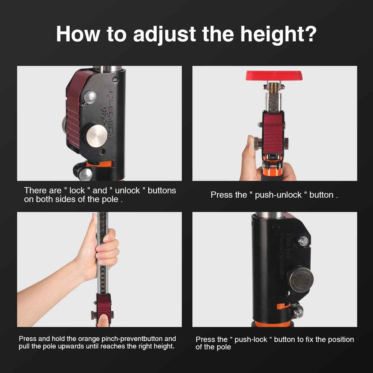 Adjustable Support Pole, Quick-Adjustable Telescopic Rod Support System, Supports Up to 154 lbs of Cabinet Lift Jacks, Dust Barrier Poles, Drywalls (2PACK 57~114INCH)