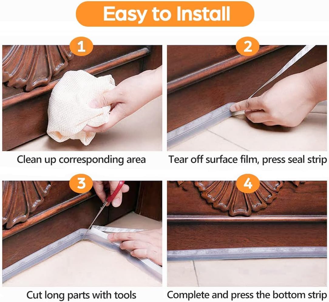 Door Weather Stripping Door Seal Strip Tape,Silicone Door Draft Stopper,Self Adhesive Shower Door Bottom Seal and Door Insulation Strip for Door Frame Windows and Glass Gaps 20 Ft (Transparent, 25mm)