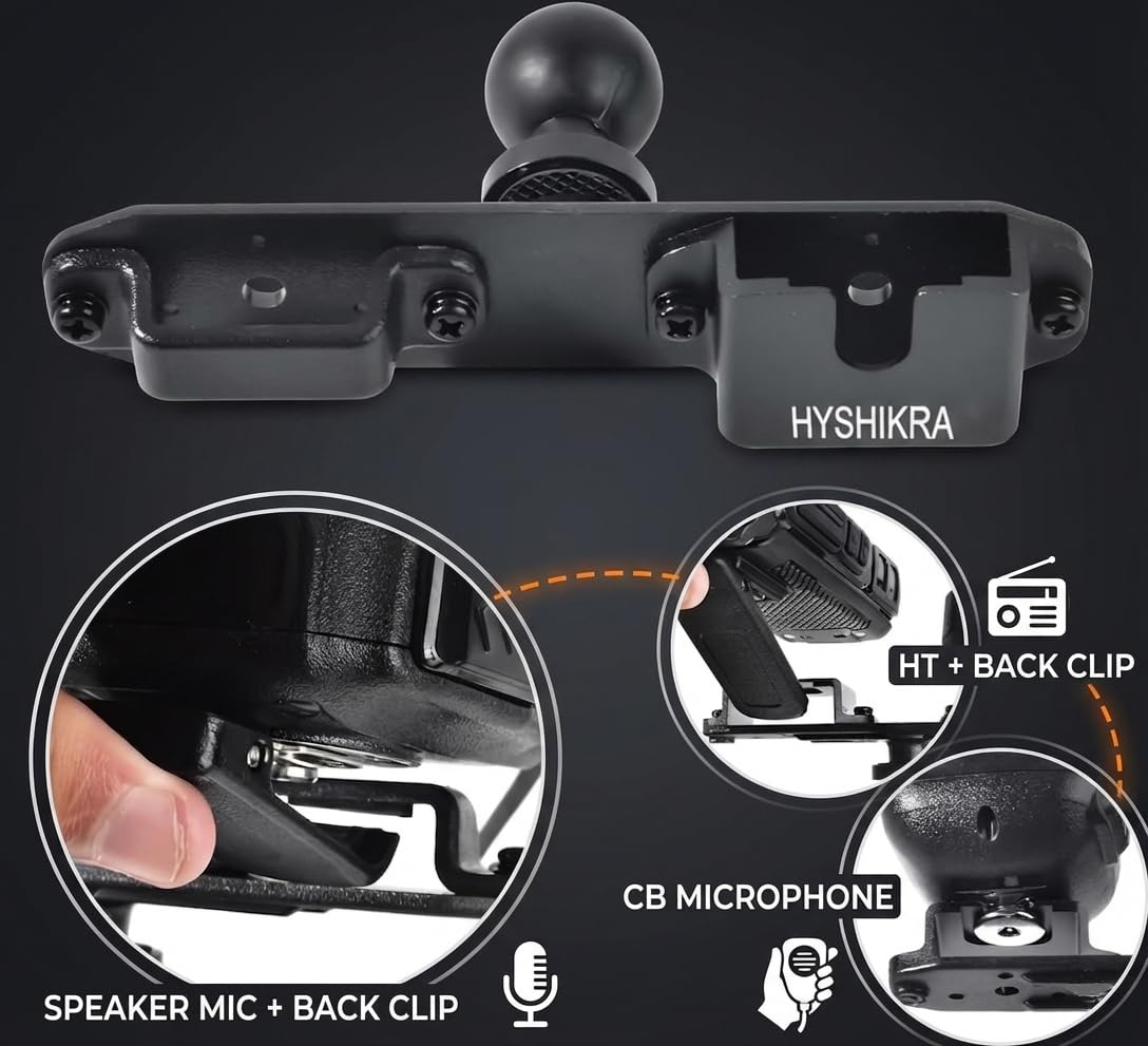 Universal Walkie Talkie Mount Holder with 25mm 1 Inch Ball Base, Heavy Duty Design for Handheld Transceiver, CB Mic and Speaker Microphone Compatible with RAM Mounts B Size Double Socket Arm