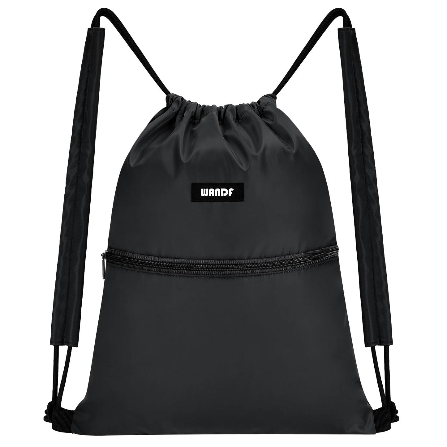 WANDF Drawstring Backpack Sports Gym Bag with Shoulder Pads Water Resistant String Bag Cinch Bag for Women Men (Black)