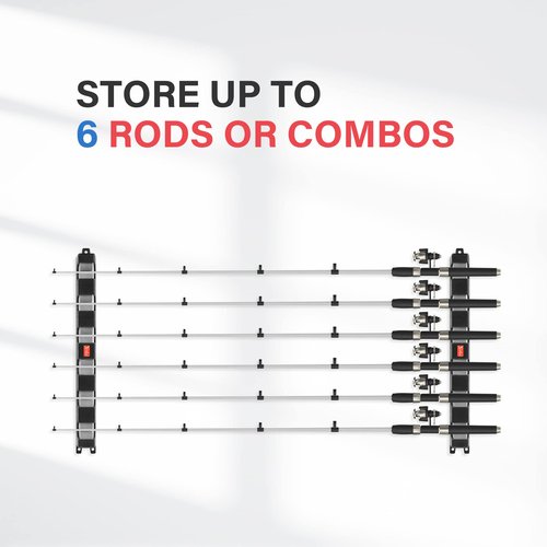 Simple Deluxe Horizontal Fishing Rod Holders Wall-Mounted – Simple Deluxe Fishing Rod Rack Great Fishing Pole Holder for Garage, Fishing Rod Rack Holds Up to 6 Rods, 13.6" Grey, 1 Pair