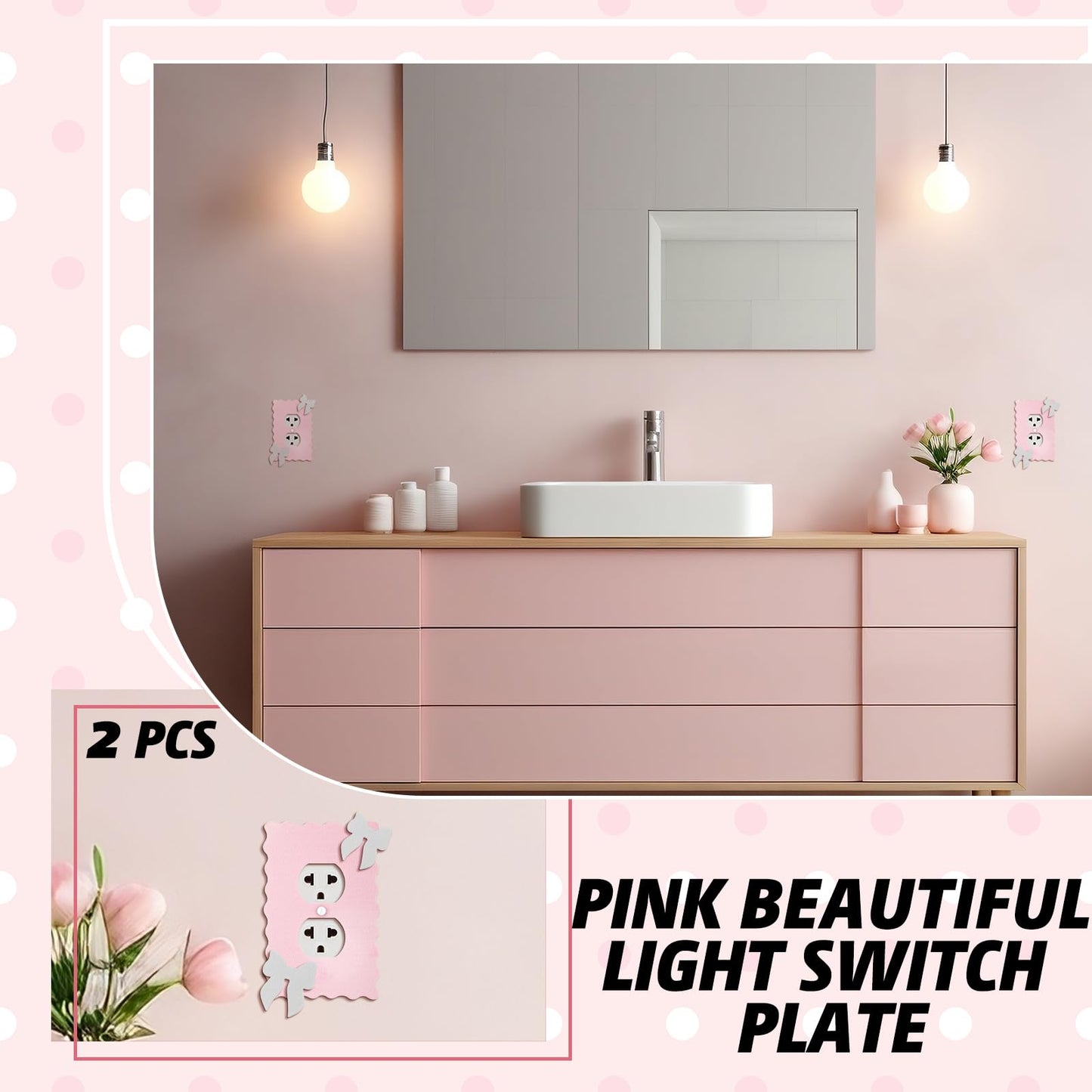 Relaxweex 2 Pcs Pink and white Duplex Outlet Covers Wall Plate Room Decor Metal Pink and White Cute Decorative Outlet Cover for Bedroom Home Decor(Bow)