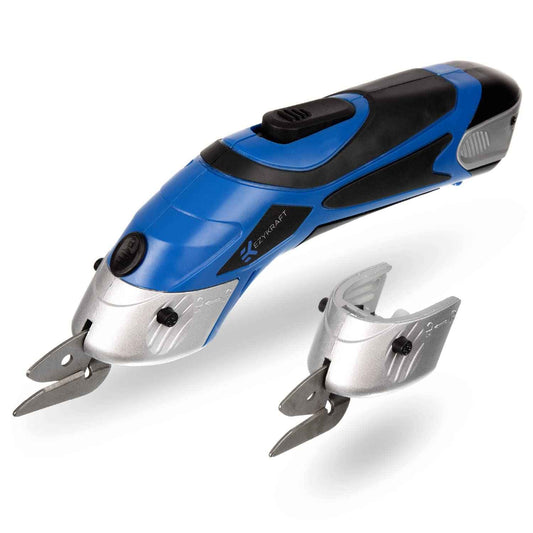 Cordless Electric Scissors for Cutting Fabric - Multifunctional Craft & Cardboard Scissors With Stainless Steel Blades & Replacement- 3.6V Lithium Ion Battery - Includes Charging Cable - Blue/Black