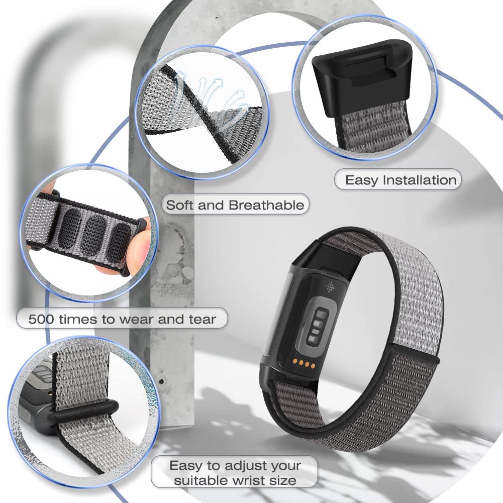 AVOD Sport Loop Nylon Watch Bands Compatible with Fitbit Charge 6/Charge 5 for Women Men, Adjustable Breathable Replacement Soft Nylon Loop Wristband for Fitbit Charge 6/Fitbit Charge 5