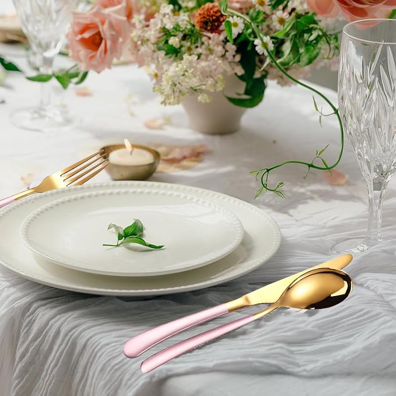 MURRI&MURRDI Travel Stainless Steel Flatware Set 3-Piece Pink Gold Case
