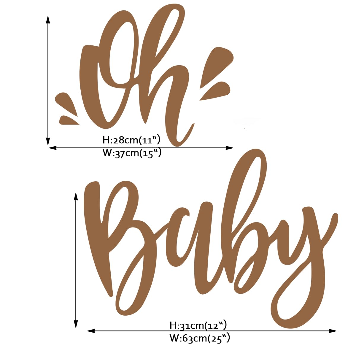 Runtoo Baby Shower Party Decal Sign Oh Baby Gold Gender Reveal Neutral Girl or Boy Decoration Sticker Backdrop Large Balloon Arch Wall Decor