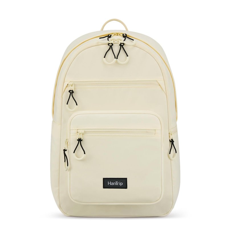 HanTrip Carry On Travel Backpack For Women, 18 Inch Water Resistant Large Backpack Lightweight Bookbag For Men, 8x14x18 Personal Item Bag Casual Daypack Backpacks For Work Office Commuter (Offwhite)