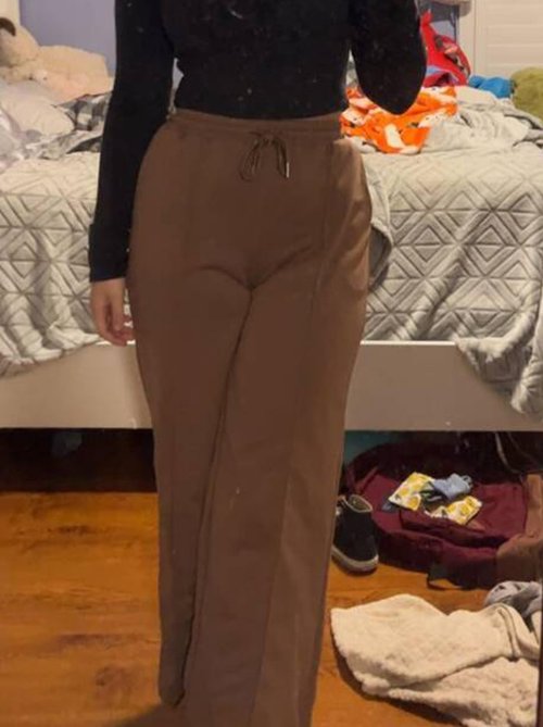 AUGCONE Women's Sweatpants Wide Leg Sweat Pants Straight Leg Baggy Fleece Lined Athletic with Pockets(Brown, L)