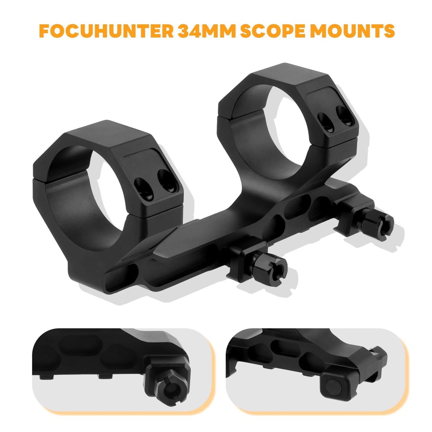 FOCUHUNTER 34mm Scope Mount, Cantilever Picatinny Scope Mount Fit 21mm Picatinny Rail, 1.62 inch Center Height, Slim Profile Offset Dual Ring One-Piece Mount for 34mm Diameter Scope Tube, Aluminum
