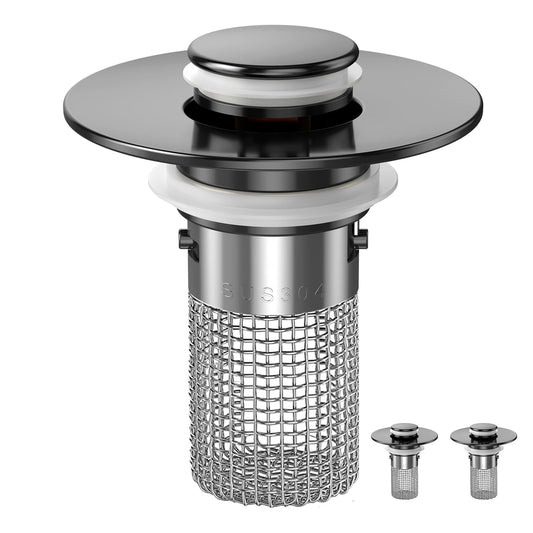 Sink Stopper Hair Catcher, Pop-up Sink Drain Strainer with Removable Stainless Steel Strainer Basket Hair Catcher, Bathroom Sink Strainer for Bathroom Sink Stopper Replacement