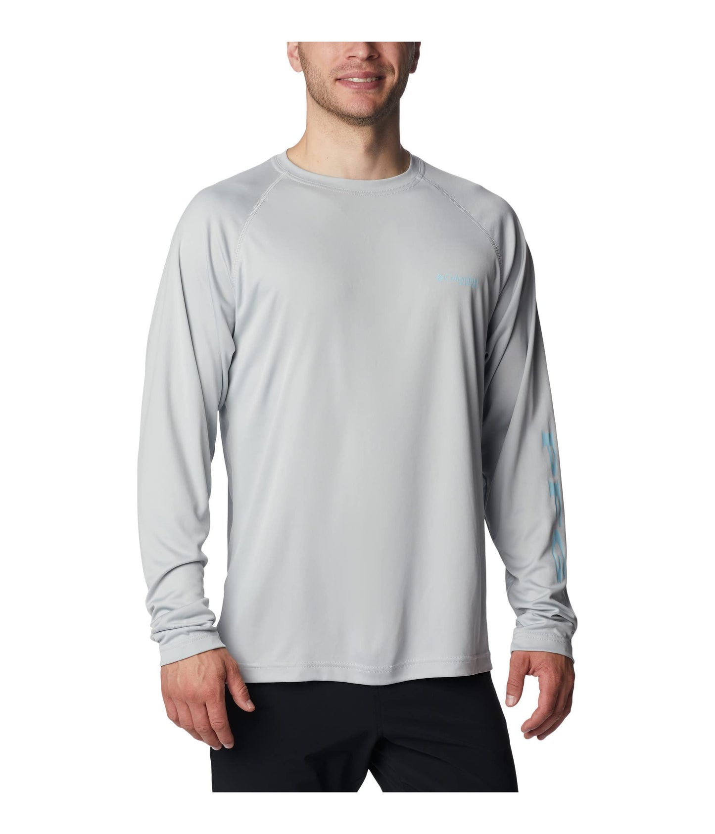 Columbia Men's Terminal Tackle Long Sleeve Shirt, Cool Grey/Spring Blue Logo, 4X Big